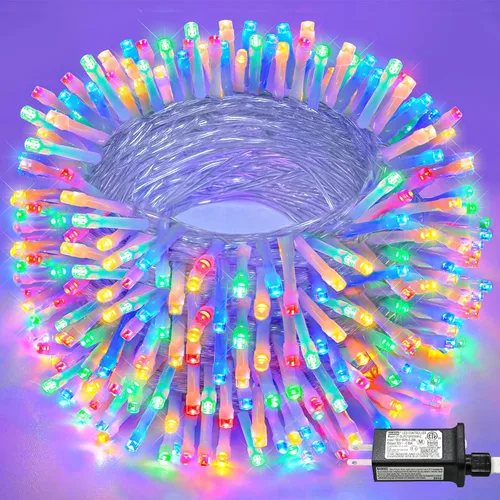 Miniatura 32 de Tira de 200 luces LED de 66 pies para exteriores, luces de Navidad conectables para interiores, cable transparente, impermeable, 8 modos de luces