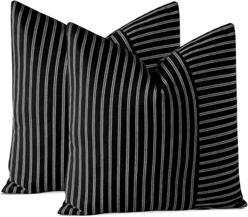 Miniatura 11 de OTOSTAR Fundas de almohada decorativas de granja de 12 x 20 pulgadas, fundas de almohada de retazos a rayas, funda de almohada lumbar, funda