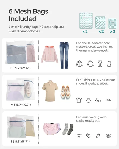 Miniatura 5 de SONGMICS Cesta de lavandería con tapa, cesta de ropa de 110 litros con 2 bolsas de forro extraíbles, 6 bolsas de malla, canasta de mimbre para Gris