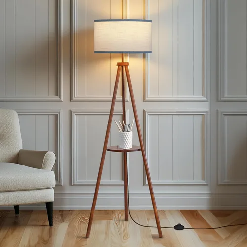 Miniatura 13 de EOEYYOYB Lámparas de pie para sala de estar, lámpara de pie moderna con estante, bombilla LED de 3 temperaturas de color, lámparas altas con Madera