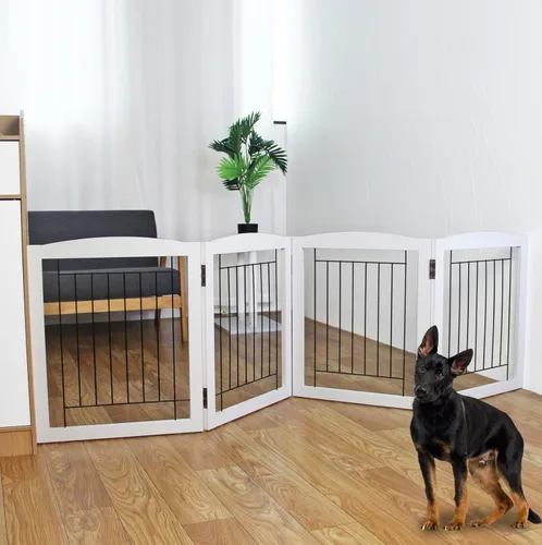 Miniatura 23 de ZJSF Puerta plegable independiente para perros, puerta de madera extra ancha blanca para cachorros, 6 paneles, puertas altas para mascotas