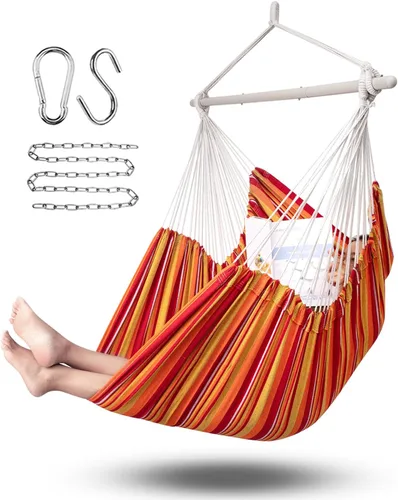 Miniatura 8 de ADVOKAIR Silla hamaca colgante silla columpio de cuerda XXL – Máximo 500lbs, silla hamaca columpio grande de 70in – Barra separadora de acero