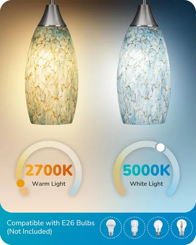 Miniatura 8 de EDISHINE Lámpara colgante, lámpara colgante soplada a mano, varillas ajustables de níquel cepillado, pantalla de 5.12 pulgadas de profundidad x 11.4