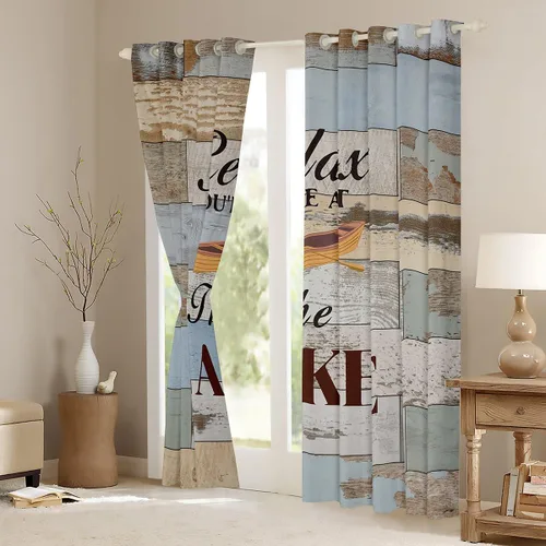 Miniatura 3 de Juego de cortinas opacas para dormitorio, sala de estar, camping (2 paneles, 38 x 45 pulgadas), decoración rústica de madera para oscurecer