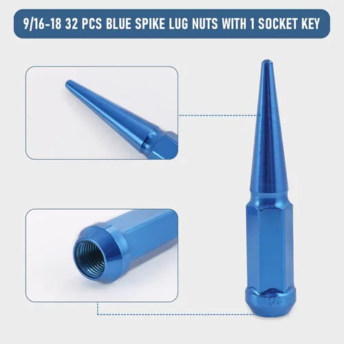 Miniatura 6 de Tuercas de pico con paso de rosca 9/16-18, 32 piezas, azules, asiento cónico con 1 llave de tuerca, reemplazo para Dodge Ram 1500 2500 3500