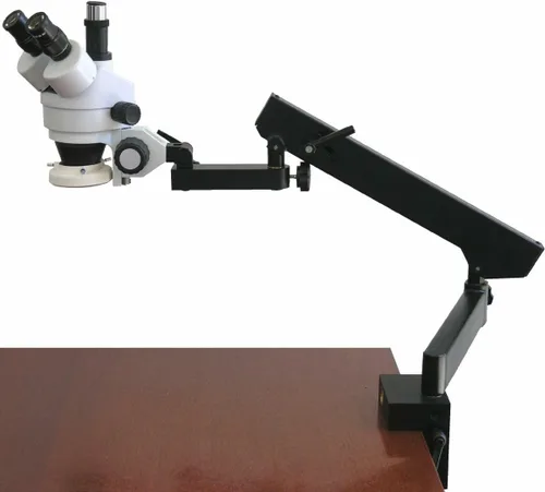 AmScope SM-6T-FRL Microscopio de zoom estéreo trinocular profesional, ocular WH10x, aumento 7X-45X, objetivo de zoom 0.7X-4.5X, anillo de luz