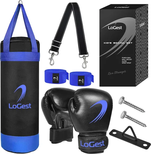 Miniatura 9 de LoGest Juego de saco de boxeo para niños, adecuado para sacos de boxeo para niños de 3 a 8 años de edad, guantes de boxeo y vendas de mano Rojo