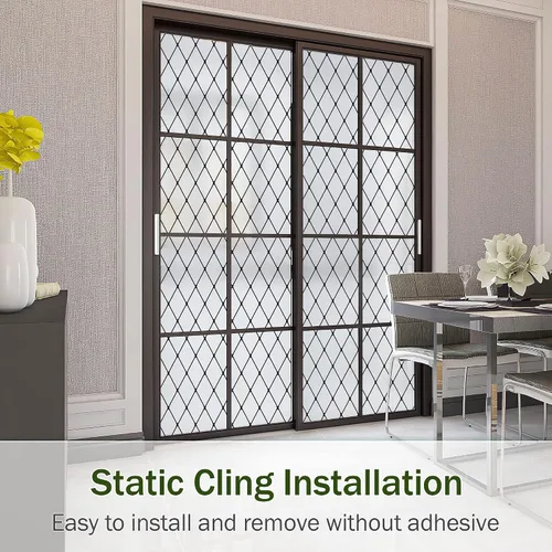 Miniatura 4 de VELIMAX Película de vinilo de vidrio decorativo para ventana, diseño de celosía negra esmerilada, película de vinilo de vidrio extraíble