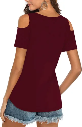 Miniatura 2 de Elesomo Camisetas básicas de verano de manga corta y larga con cuello en V para mujer