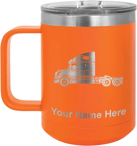 Miniatura 9 de LaserGram Taza de café aislada al vacío de 15 onzas, cabina de camión, grabado personalizado incluido (negro)
