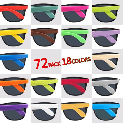 Miniatura 2 de Paquete de 72 lentes de sol a granel para fiestas, 18 colores de gafas de sol de neón a granel para adultos y niños, gafas de sol estilo 80