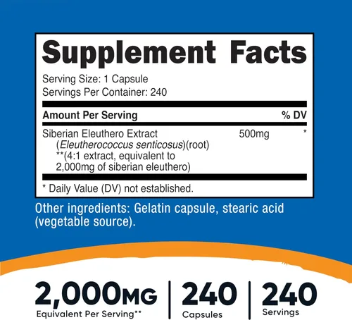 Miniatura 2 de Nutricost Eleuthero siberiano 500 mg, 240 cápsulas (2 botellas) - Eleutherococcus Senticosus - Sin gluten y sin OMG