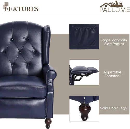 Miniatura 6 de Silla Reclinable Wingback con Masaje y Calor de Cuero PU Silla de Brazo con Mecanismo Push Back, Silla Reclinable para Sala de Estar Dormitorio Cine