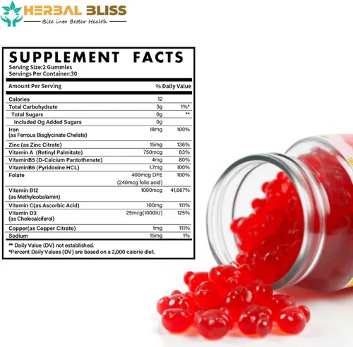 Miniatura 6 de Las mejores gomitas de hierro para anemia y adolescentes, gomitas de bisglicinato de hierro con vitaminas C, D3 y zinc para una máxima absorción