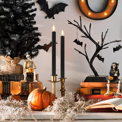Miniatura 3 de Stmarry Velas cónicas sin llama naranja y negro con control remoto, velas LED de 10 pulgadas parpadeantes, llama 3D realista con mecha, luz blanca