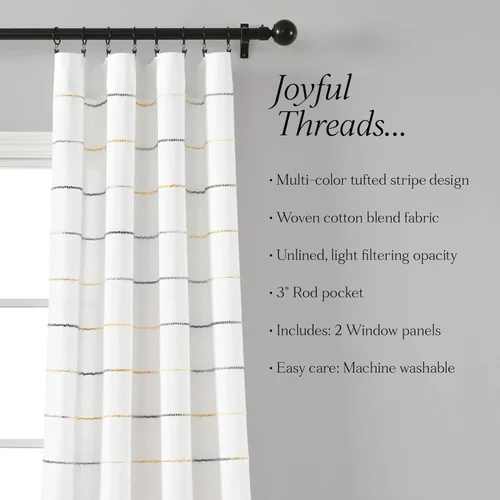 Miniatura 7 de Lush Decor Paneles de Cortinas de Ventana de Algodón Teñido con Hilo de Rayas Ombré, Par, 40" An x 95" L, Amarillo y Gris - Cortinas - Cortinas