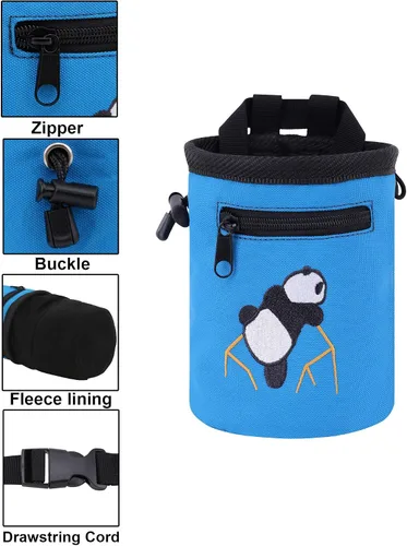Miniatura 5 de AMC Bolsa de tiza bordada de panda escalada en roca con bolsillo con cremallera