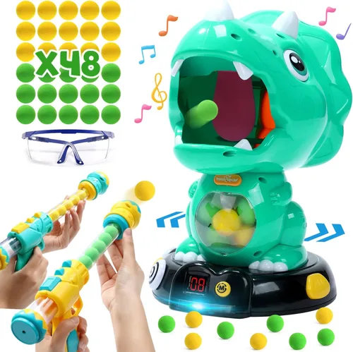 Miniatura 8 de EagleStone Juguetes de disparo de dinosaurios movibles de acción triceratops, juegos de disparos para niños con registro de puntuación LCD y LED