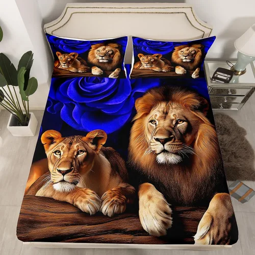 Miniatura 36 de Erosebridal Juego de sábanas bajeras de rosas rojas y leopardo, tamaño individual, diseño de animales africanos salvajes, diseño de plantas