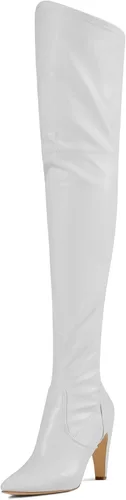 DREAM PAIRS Botas altas hasta el muslo para mujer, tacones por encima de la rodilla, botas largas y sexys con punta puntiaguda