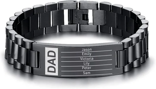Miniatura 16 de VNOX Correa de reloj masculina de acero inoxidable, pulsera de eslabones personalizada, regalo de joyería para hombres, papá, padre, marido, novio
