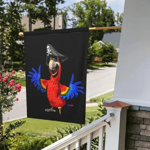 Miniatura 5 de Bandera de jardín pirata de loro de 12 x 18 pulgadas, bandera de brisa exterior para patio, decoración de habitación interior, cartel de granja