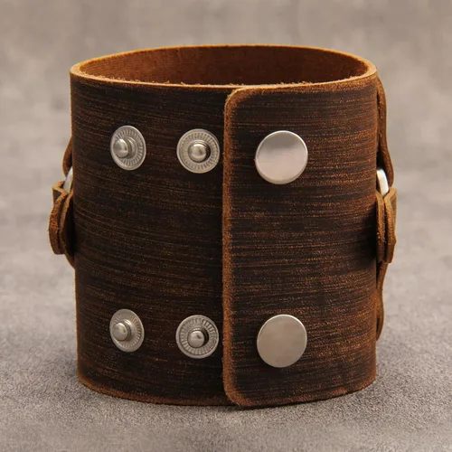 Miniatura 5 de Pulsera de cuero para hombre, brazaletes de cuero punk, pulsera de cuero negro para mujer