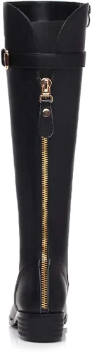 Miniatura 5 de TinaCus Women's Genuine Leather Round Toe Handmade Back Zip Comfort Low Heel Knee High Boots with Buckle