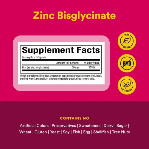 Miniatura 4 de Natural Factors Bisglicinato de zinc 50 mg - Suplemento de zinc altamente absorbible - Apoyo inmunológico - Apoya la salud de la piel y el cabello