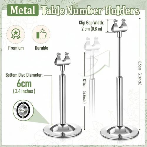 Miniatura 2 de Kathfly Juego de 12 soportes para números de mesa, ajustables, de metal, con clip de arpa, soporte de tarjeta desmontable para bodas, cumpleaños