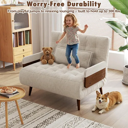 Miniatura 3 de JASIWAY Silla convertible para adultos, silla futón convertible 3 en 1 de lino con almohada, sofá cama individual plegable, cama de invitados
