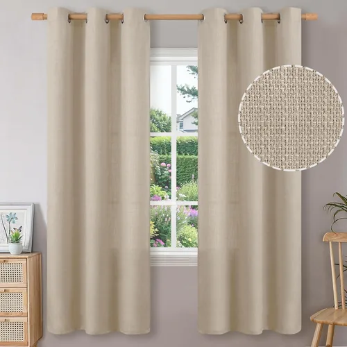 Miniatura 97 de BGment Cortinas de Lino Beige de 63 Pulgadas de Largo 2 Paneles - Tratamientos para Ventanas con Textura de Arpillera Filtrantes de Luz Cortinas
