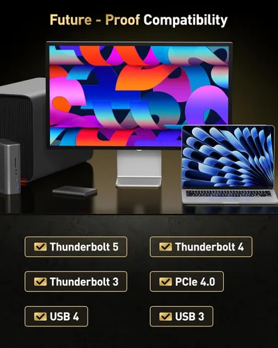 Miniatura 7 de Maxonar Cable Thunderbolt 5 de 1 pie de 80 Gbps, aumento de ancho de banda de hasta 120 Gbps, potencia de 240 W, pantalla dual de 8 K, compatible