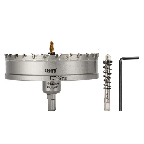 Miniatura 64 de 10 piezas (16-54 mm) Kit de sierra perforadora de carburo TCT para metales duros. Incluye 2 brocas de titanio, 1 broca piloto escalonada y 2 llaves
