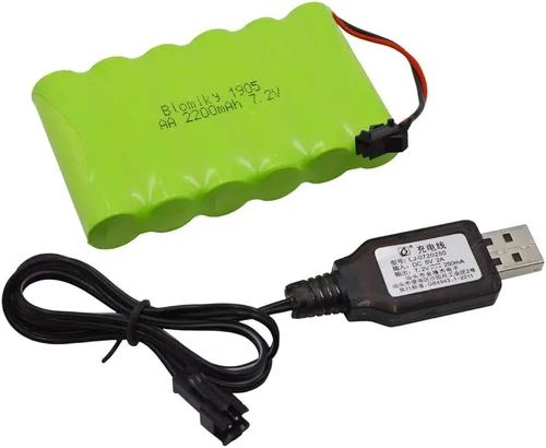 Miniatura 2 de Blomiky Batería AA recargable Ni-MH de 7.2 V 2200 mAh con enchufe negro SM-2P y cable USB para versión antigua 15 canales 2.4G Huina 1550 550 RC