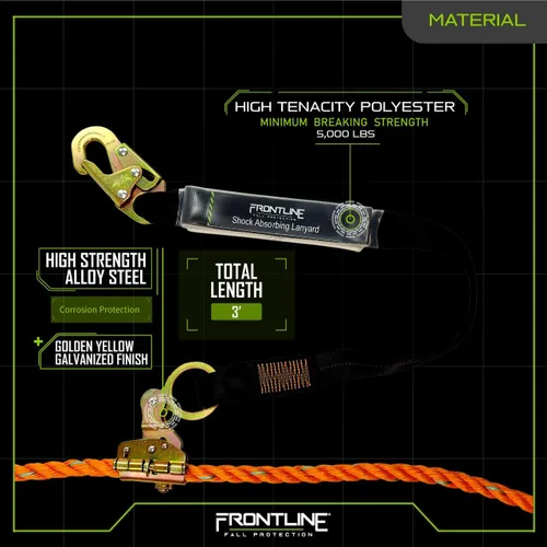 Miniatura 4 de FRONTLINE FALL PROTECTION RGSS58ES - Cuerda de agarre de 5/8 pulgadas con cordón de 3 pies Cumple con OSHA y ANSI Cordón de gancho a presión