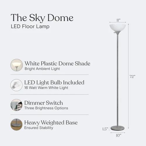 Miniatura 4 de Brightech Lámpara de pie LED regulable Sky Dom, lámpara de pie Torchiere para sala de estar, dormitorio y oficina, lámpara de pie alta para leer