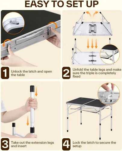 Miniatura 7 de Mesa plegable Sportneer: Accesorios de camping de altura ajustable 90 cm de largo x 60 cm de ancho 2 alturas con capa de malla - Mesa plegable