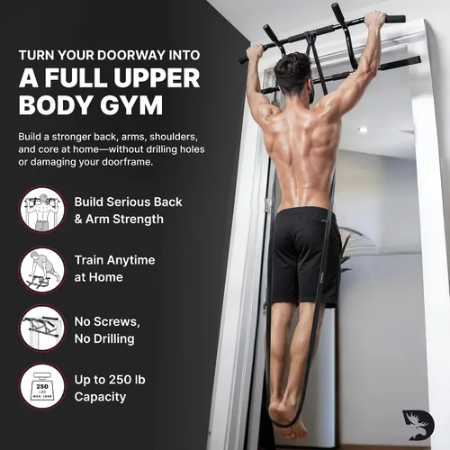 Miniatura 2 de DMoose Fitness Pull Up Bar for Doorway - Upto 250 Lbs Capacity, No Screwing or Slipping, Hanging Pullup & Chin Up Bar for Door Frame - Multi Padded