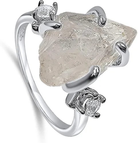 Miniatura 7 de Anillo de cristal crudo real con piedra natal, plata de ley, oro blanco, regalo de joyería para ella, regalo de Navidad, Día de la Madre