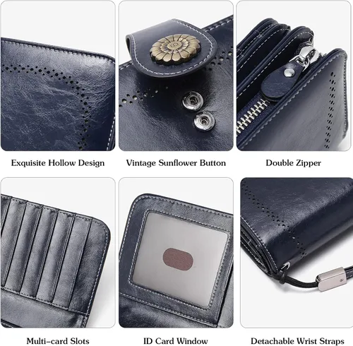 Miniatura 5 de BOSTANTEN Cartera de cuero genuino para mujer, de gran capacidad, cartera de mano, tarjetero con bloqueo RFID