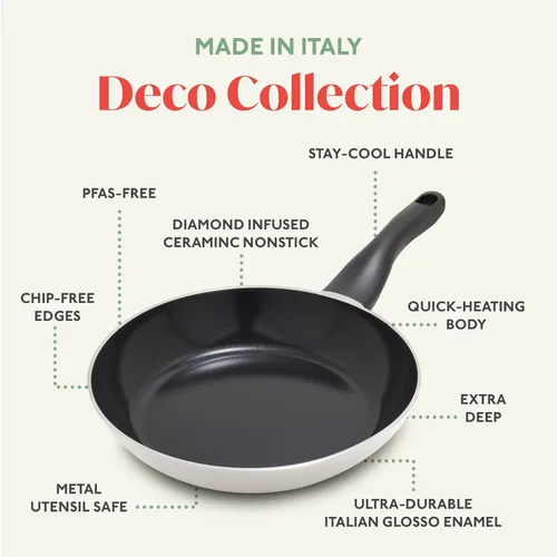 Miniatura 4 de Deco - Sartén antiadherente de 11 pulgadas, fabricada en Italia, cerámica de diamante libre de PFAS, apta para lavavajillas y utensilios de metal