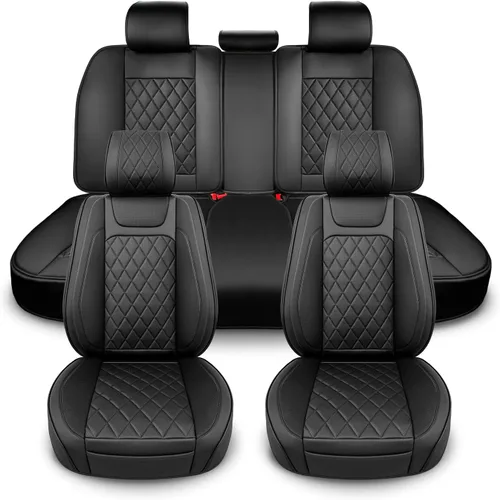 Miniatura 16 de BEITK Paquete de 2 fundas de cuero para asiento delantero de automóvil, protectores universales para asiento de automóvil sin laterales con bolsillo