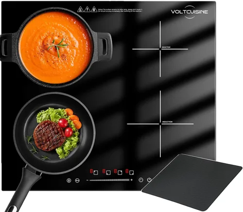 Placa de cocción de inducción integrada de 24 pulgadas, 4 quemadores 6600 W, control táctil, temporizador y bloqueo para niños, vidrio negro fácil