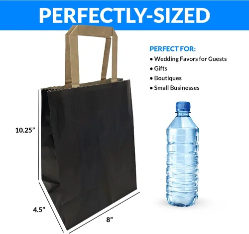 Miniatura 2 de Reli. Paquete de 90 8 x 4.5 x 10.25 pulgadas Bolsas de papel negras con asas Pequeñas bolsas de regalo/bolsas de compras Regalos, compras