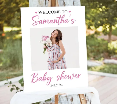 Miniatura 11 de Letrero personalizado con texto en inglés «A Little Cutie Is On The Way» para baby shower, lienzo o tablero estriado, decoración de baby shower