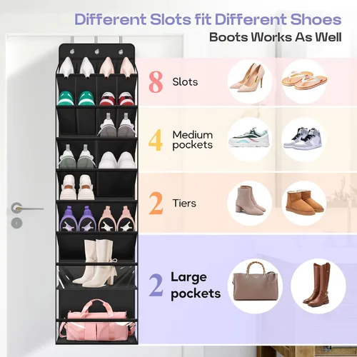 Miniatura 2 de MISSLO Organizador de zapatos transparente para colgar sobre la puerta, con bolsillos profundos y grandes, para armario, 20 pares de soportes
