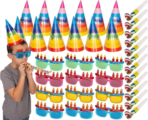 Tigerdoe Sombreros de fiesta de cumpleaños, juego temático de feliz cumpleaños, suministros para fiestas y decoración, juego de 36 piezas, 12