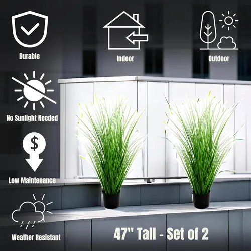 Miniatura 3 de Plantas de césped artificial de PVC con maceta de plástico negro, 47 pulgadas de alto, juego de 2 plantas en maceta para el hogar, oficina, jardín