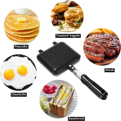 Miniatura 3 de Sandwichera, sartén para hacer panini a la parrilla con platos antiadherentes, prensa para sándwiches tostados para estufa, sartén de aluminio